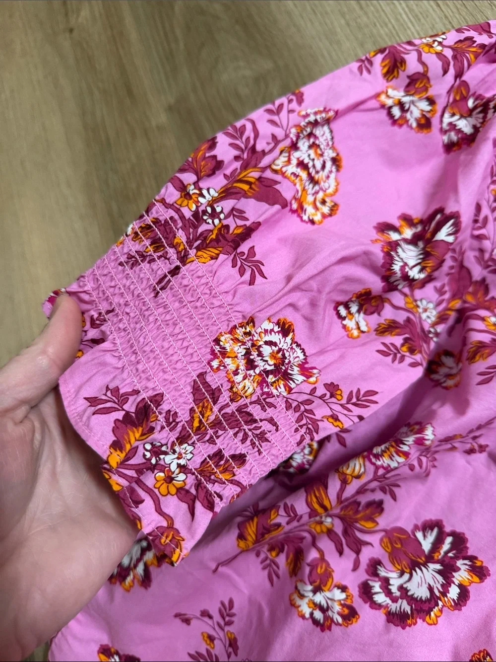J. Crew Smocked Puff Sleeve Top Blouse in Pink Marigold Floral Print Size XS